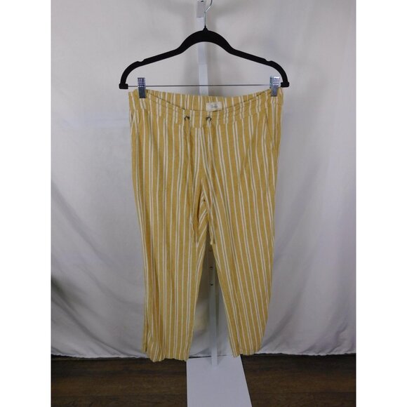 Per Se Pants Womens Yellow White Striped Linen Blend Drawstring Elastic Waist - Picture 1 of 11
